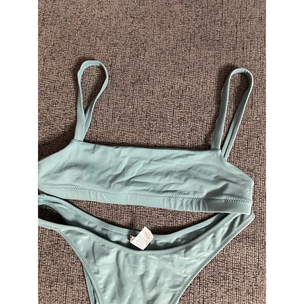Tropic of C The C Bralette Bikini Top and High Cut Bottom size S/M Seafoam Green